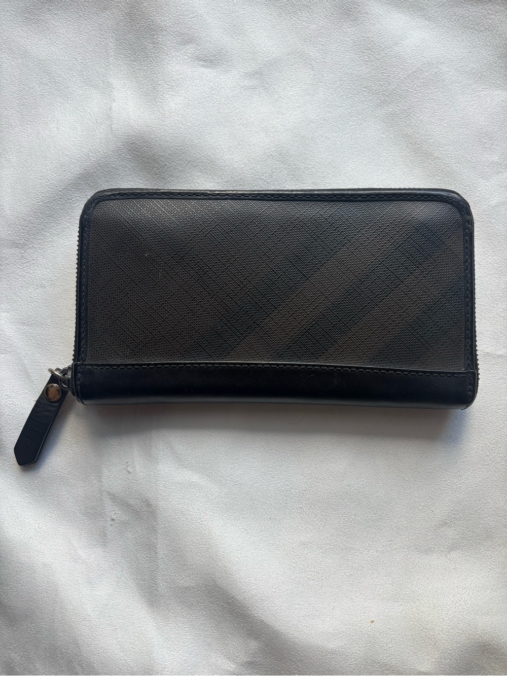 Burberry Black Zip-Around Coated Canvas and Leather Wallet